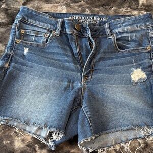 American Eagle Outfitters Blue Jean Shorts with Distressed Details